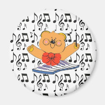 Divabear and Music Notes Button Magnet