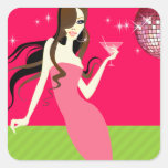Divalicious Cocktails Glam Party Girl Square Stickers