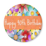 Diva's 40th Happy Birthday Flower Power Magnet