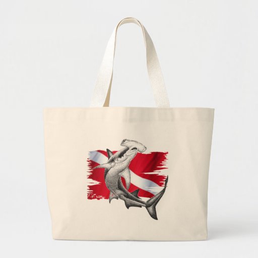 Dive flag with hammerhead shark-diver down canvas bags