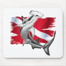 Dive flag with hammerhead shark-diver down mouse pad