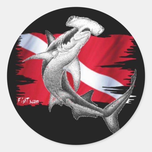 Dive flag with hammerhead shark-diver down round stickers