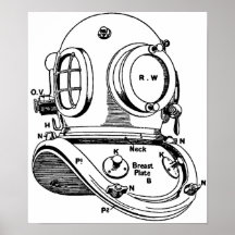 Dive Helmet Illustration Print