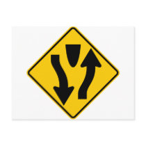 Divided Highway Begins Highway Sign Post Card