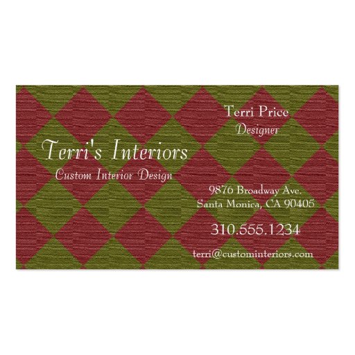 Divine Diamond Patterns_Dark Red Green fabric look Business Card Template