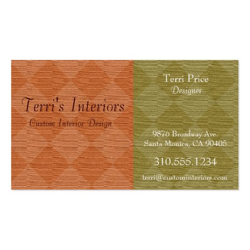 Divine Diamond Patterns_Rust & Olive fabric look Business Card Templates
