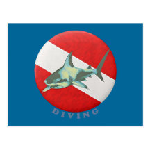 diving flag shark postcards