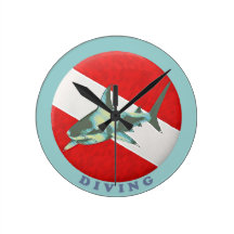 diving flag shark round clock