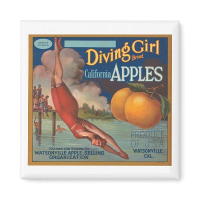 Diving Girl Brand California Apples Fruit Crate La Fridge Magnet by vintagegiftmall