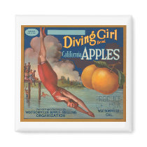 Diving Girl Brand California Apples Fruit Crate La Fridge Magnet