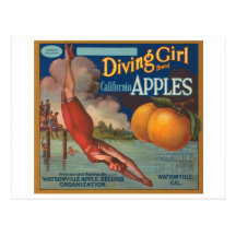 Diving Girl Brand California Apples Fruit Crate La Post Cards