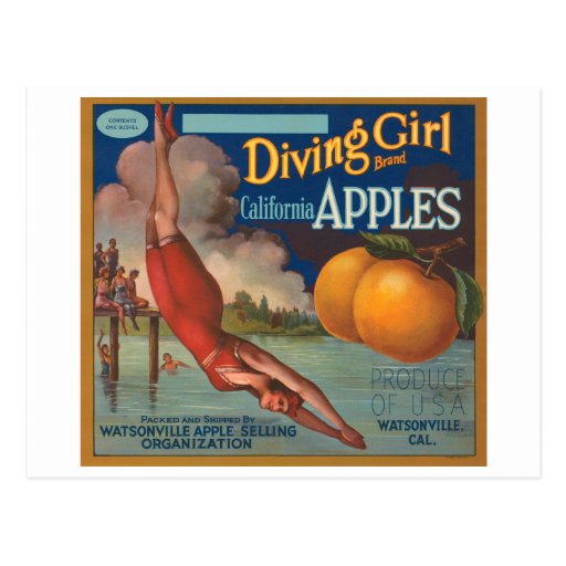 Diving Girl Brand California Apples Fruit Crate La Post Cards