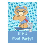 Diving Teddy Bear Pool Party Invite