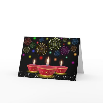 Diwali Celebrations with Glowing Lamps & Fireworks Greeting Card by mahesh14
