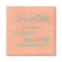 DIY Elegant Coral & Teal Save the Date Magnet