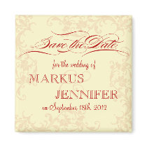 DIY Romantic Red & Cream Save the Date Magnet