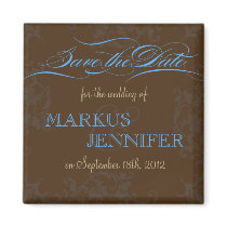 DIY Vintage Chocolate & Blue Save the Date Magnet