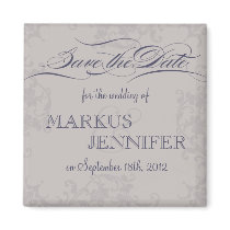 DIY Vintage Cream and Blue Save the Date Magnet