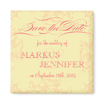 DIY Vintage Hot Pink & Yellow Save the Date Magnet