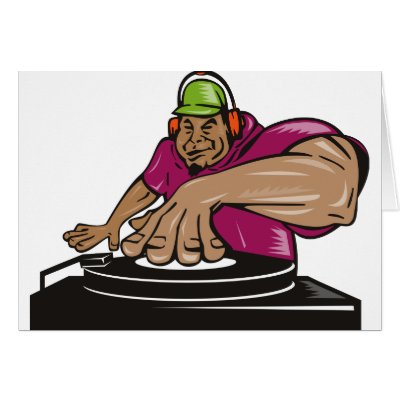 dj deejay playing music turntable card by patrimonio
