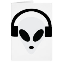 dj headphone alien area 51 greeting cards