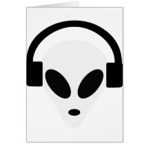 dj headphone alien area 51 greeting cards