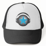 dj ricorox earth with headphones trucker hat