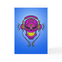 DJ Sugar Skull – Purple and Yellow Greeting Card