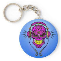 DJ Sugar Skull – Purple and Yellow Keychains
