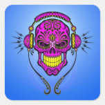 DJ Sugar Skull – Purple and Yellow Square Sticker