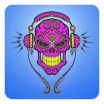 DJ Sugar Skull – Purple and Yellow Square Sticker