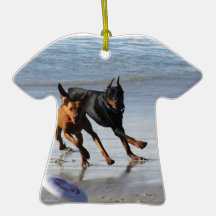 Doberman and Rhodesian Ridgeback - Frisbee Play Christmas Ornaments