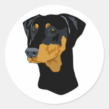 Doberman Head, Black, Uncropped Round Stickers