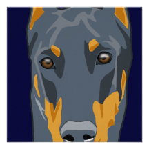 Doberman Head, Blue, Cropped Personalized Invite