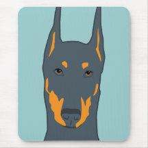 Doberman Head, Blue Mouse Pads