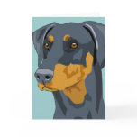 Doberman Head, Blue, Uncropped Greeting Cards