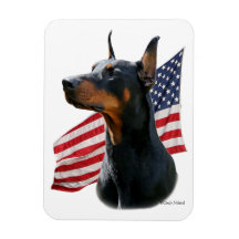 Doberman Pinscher head with flag photo magnet
