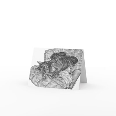 Doberman Pinscher & Puppy Drawing by Kelli Swan Cards by BlackWhiteNotecards