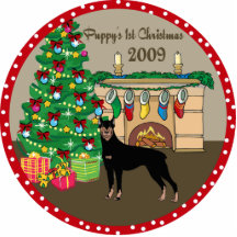 Doberman Puppy's First Christmas Ornament 2009 Photo Sculptures
