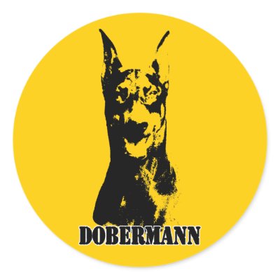 Dobermann head round stickers by DDGraphix