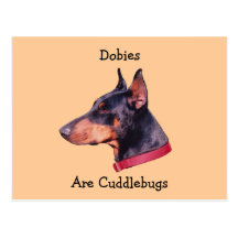 Dobies Are Cuddlebugs Doberman Dog Photo Postcard