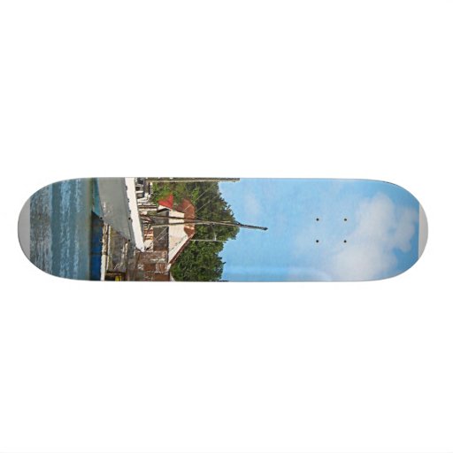 Docked Boats Antigua Skateboard