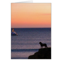 Dog and Boat: Lucky Shot Greeting Cards