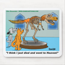 Dog And Cat  In Museum See Dinosaur Skeleton Mouse Pad