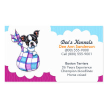 Dog Breeder Boston Terrier Puppy Blue Plum Business Card Templates