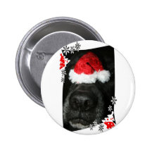 Dog Christmas hat on nose, black lab mix canine Button