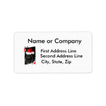 Dog Christmas hat on nose, black lab mix canine Labels