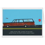 dog driving stationwagon greeting cards