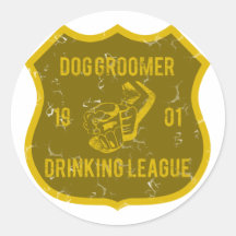 Dog Groomer Drinking League Round Stickers