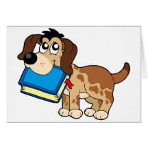 Dog holding book greeting card